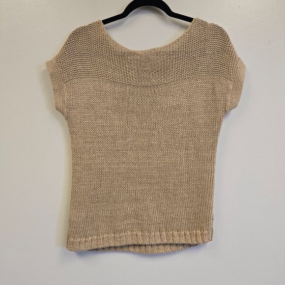 Talbots Petite Linen Short Sleeve Knit Top Size SP Beige Boho Nautical Beachy Co - Picture 2 of 8
